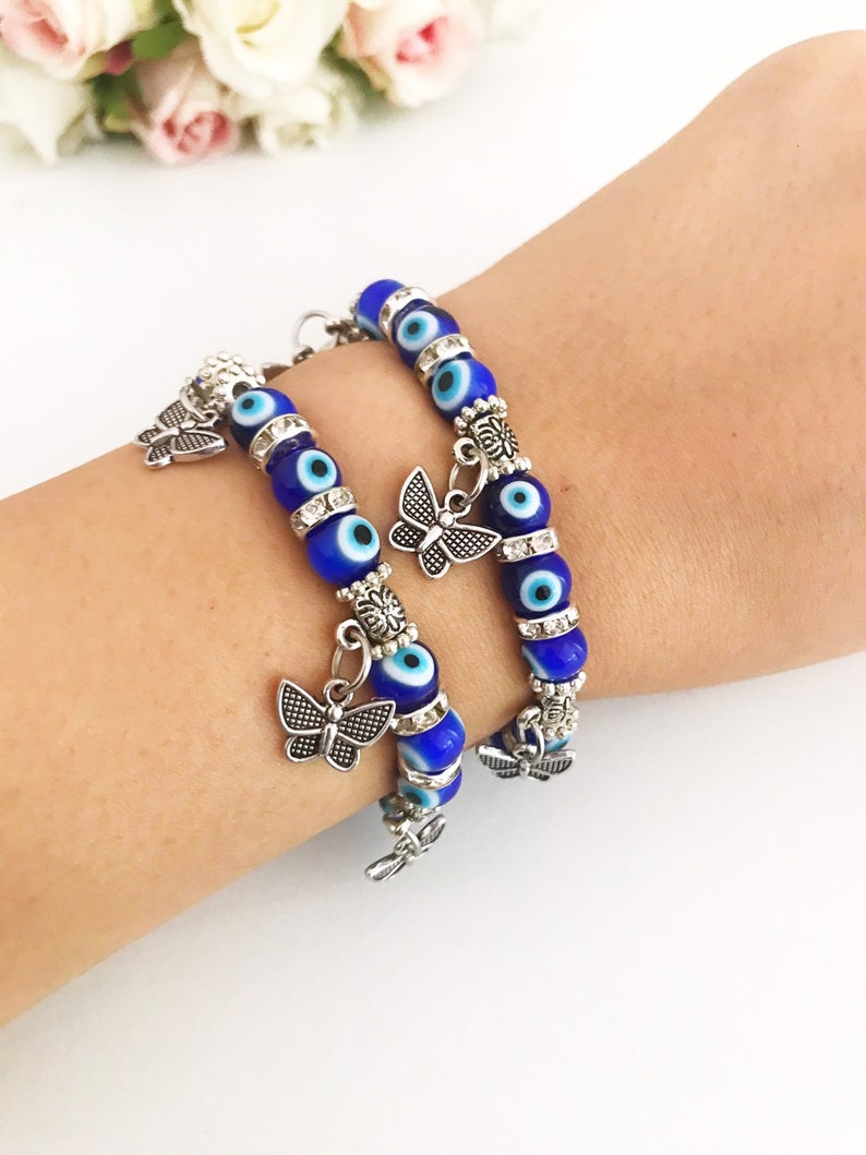 Evil Eye Stretch Bracelet, Butterfly Charm Bracelet