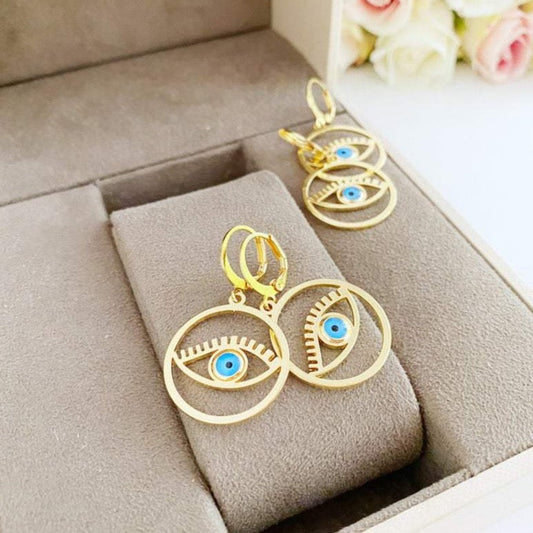 Gold Evil Eye Hoop Earrings, Evil Eye Hoop, Greek Evil Eye