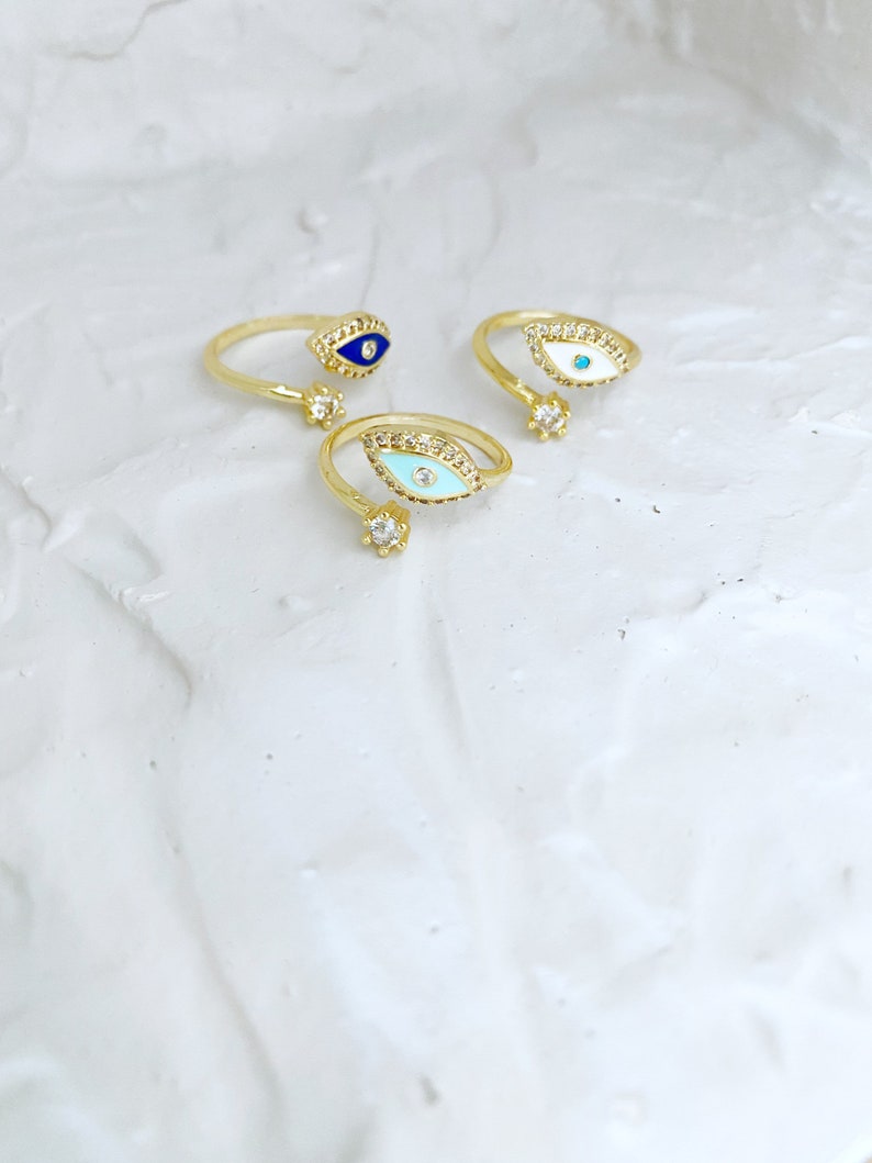 Boho Evil Eye Ring, Adjustable Gold Ring, Minimalist Jewelry, Healing