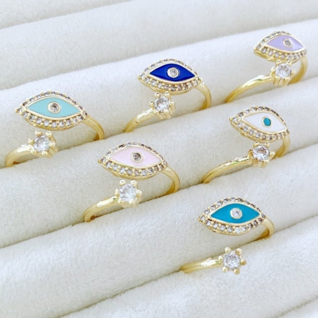 Boho Evil Eye Ring, Adjustable Gold Ring, Minimalist Jewelry, Healing