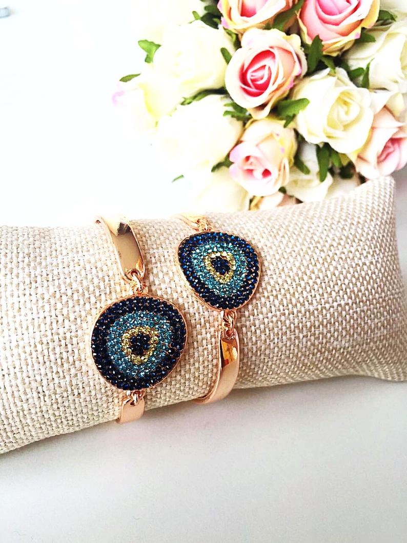 Evil Eye Bracelet, Gold Chain Bracelet, Evil Eye Zircon Charm, Greek