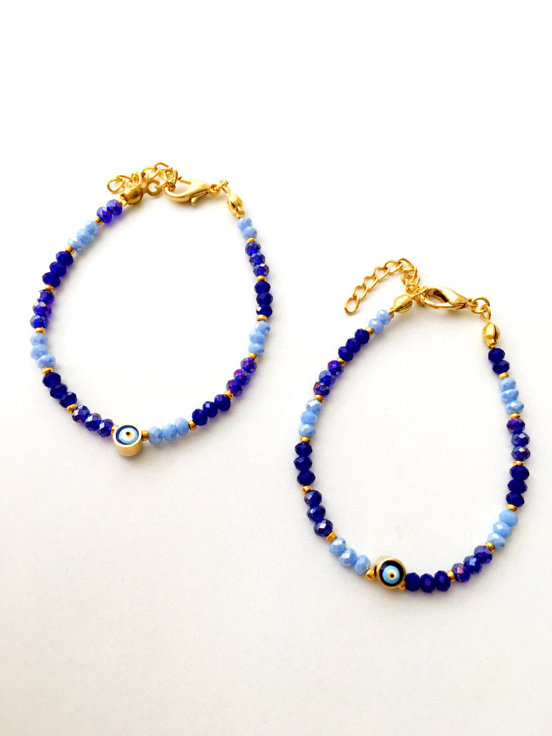 Blue Seed Beads Evil Eye Bracelet, Minimal Unisex Bracelet