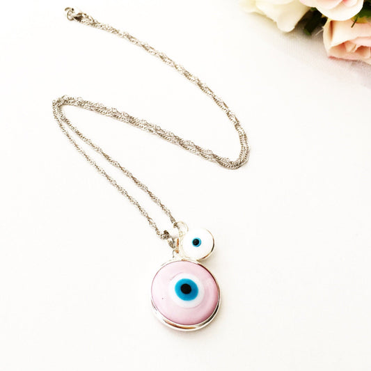 Pink Murano Evil Eye Bead, Glass Evil Eye Necklace, Greek