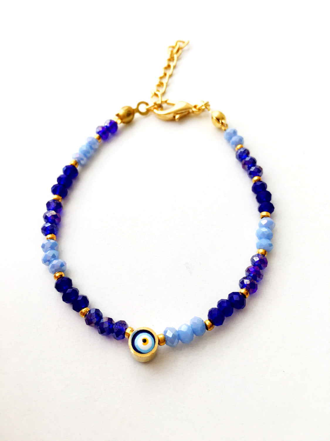 Blue Seed Beads Evil Eye Bracelet, Minimal Unisex Bracelet