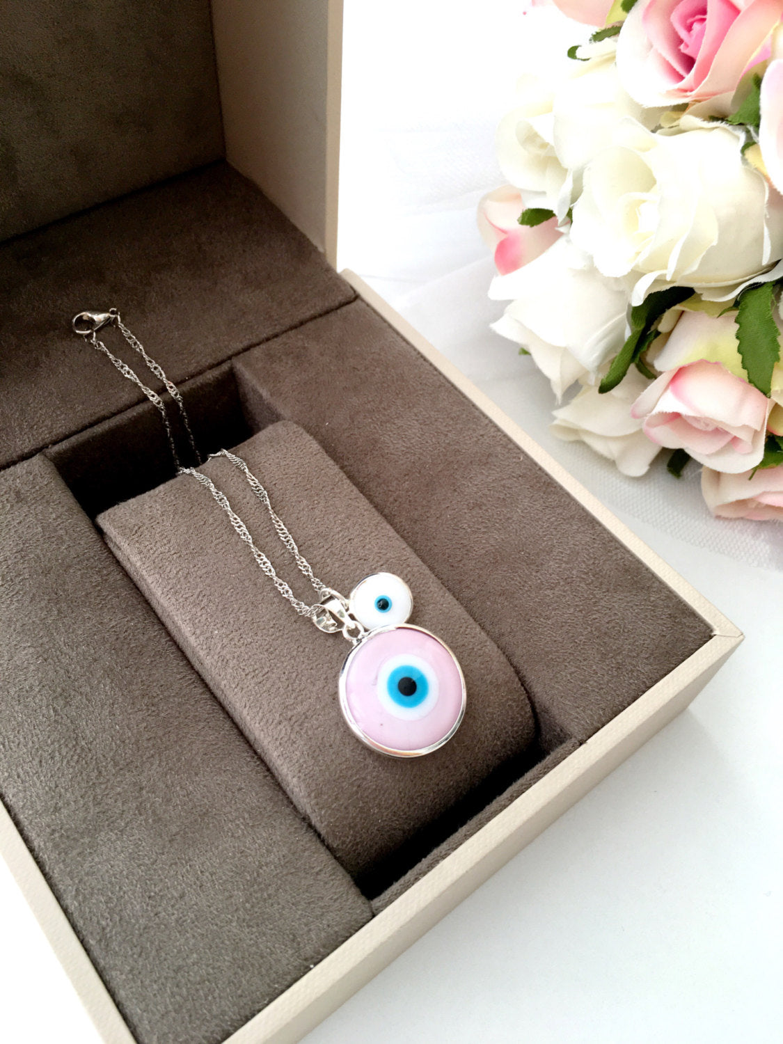 Pink Murano Evil Eye Bead, Glass Evil Eye Necklace, Greek