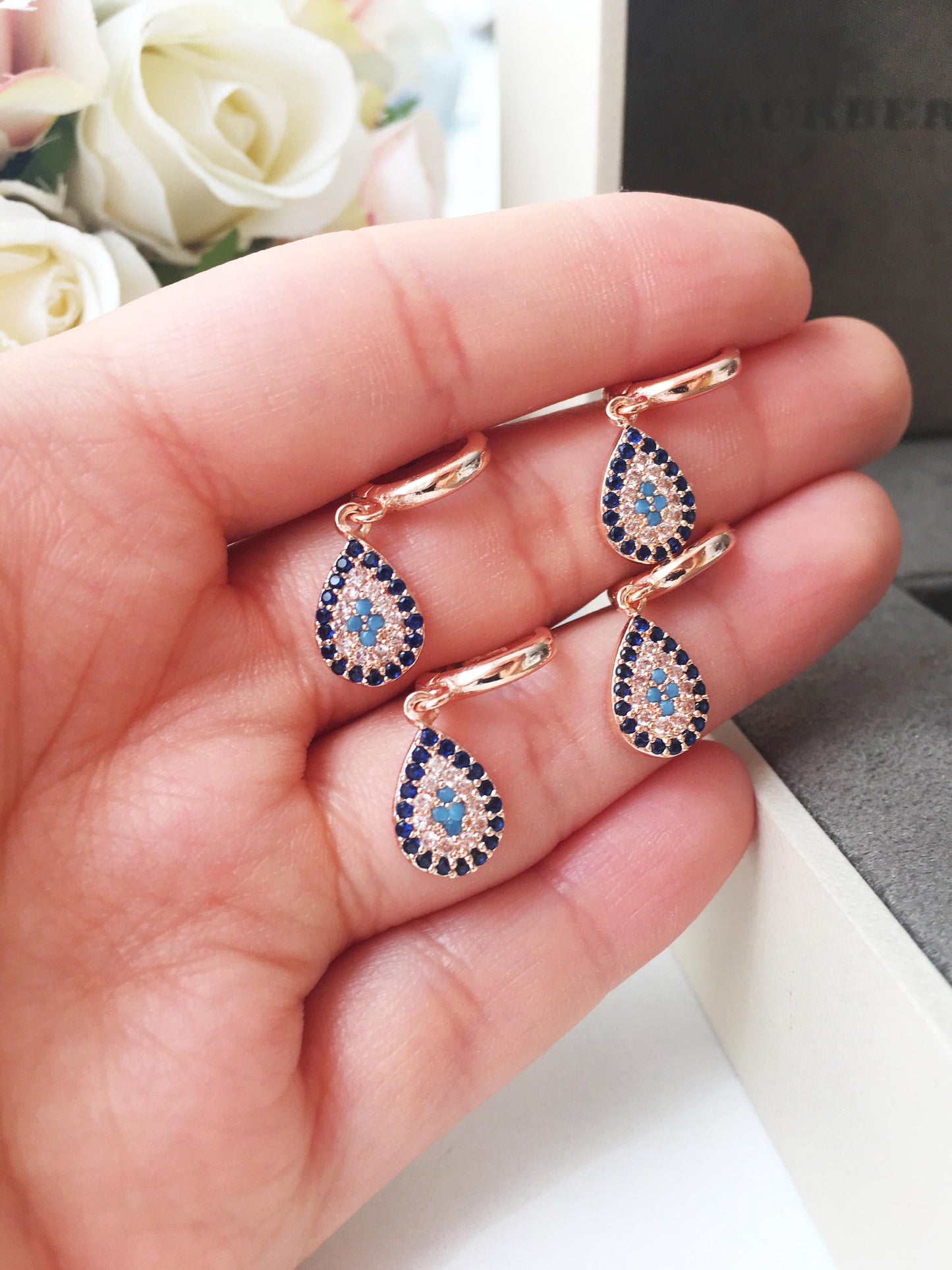 Teardrop Evil Eye Hoop Earrings