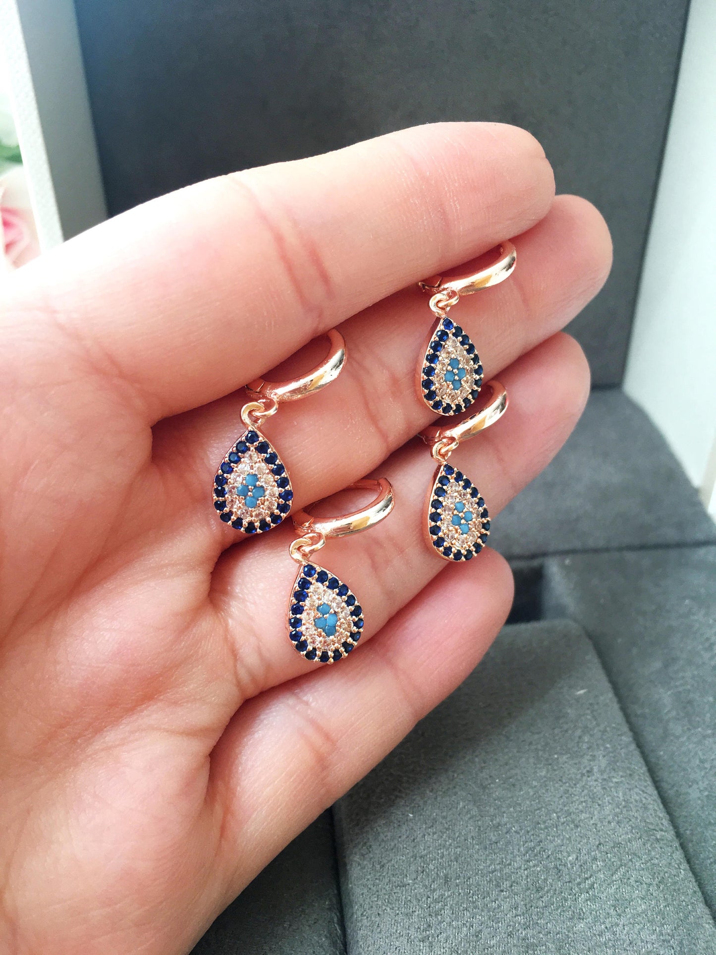 Teardrop Evil Eye Hoop Earrings