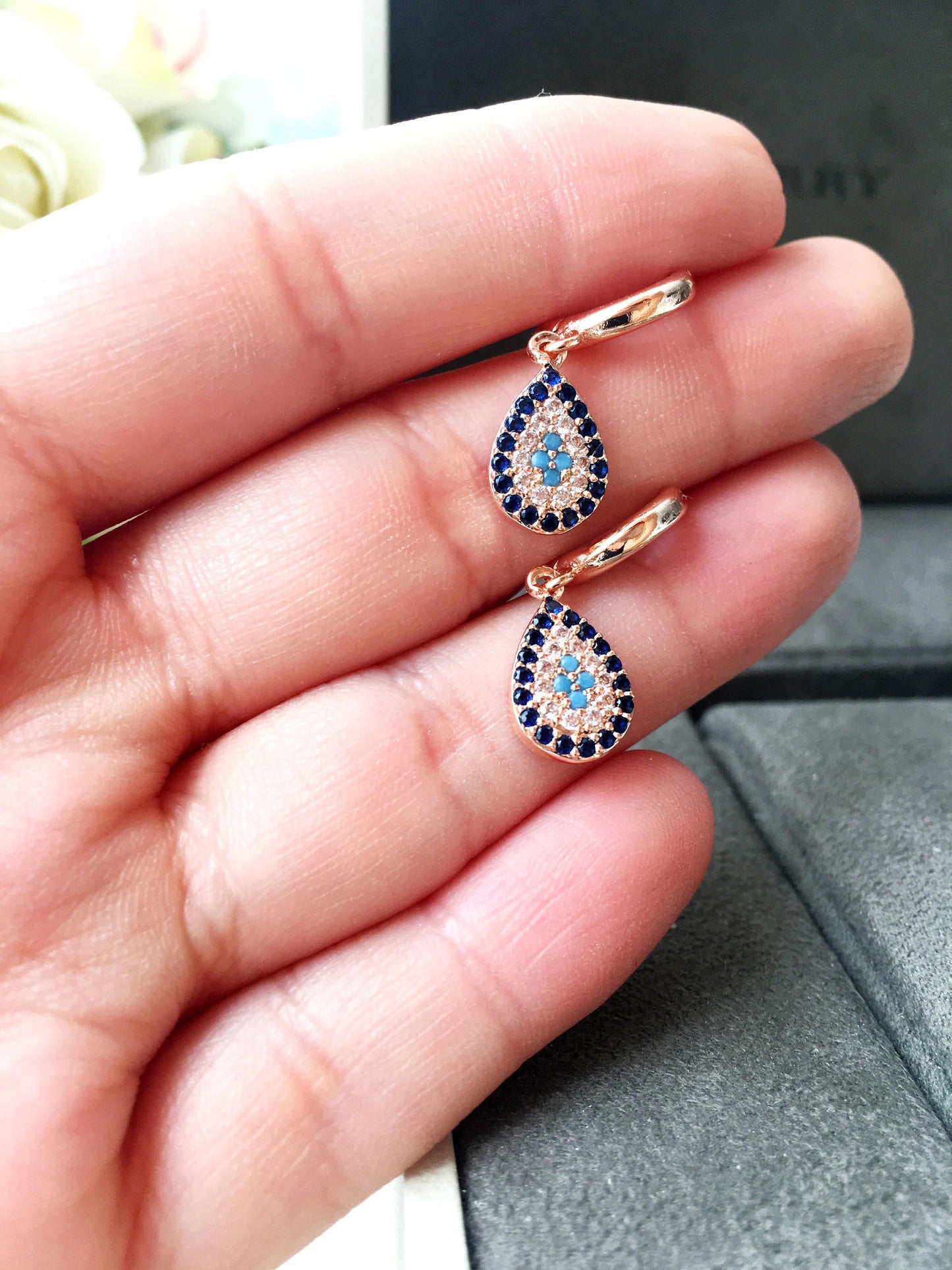 Teardrop Evil Eye Hoop Earrings