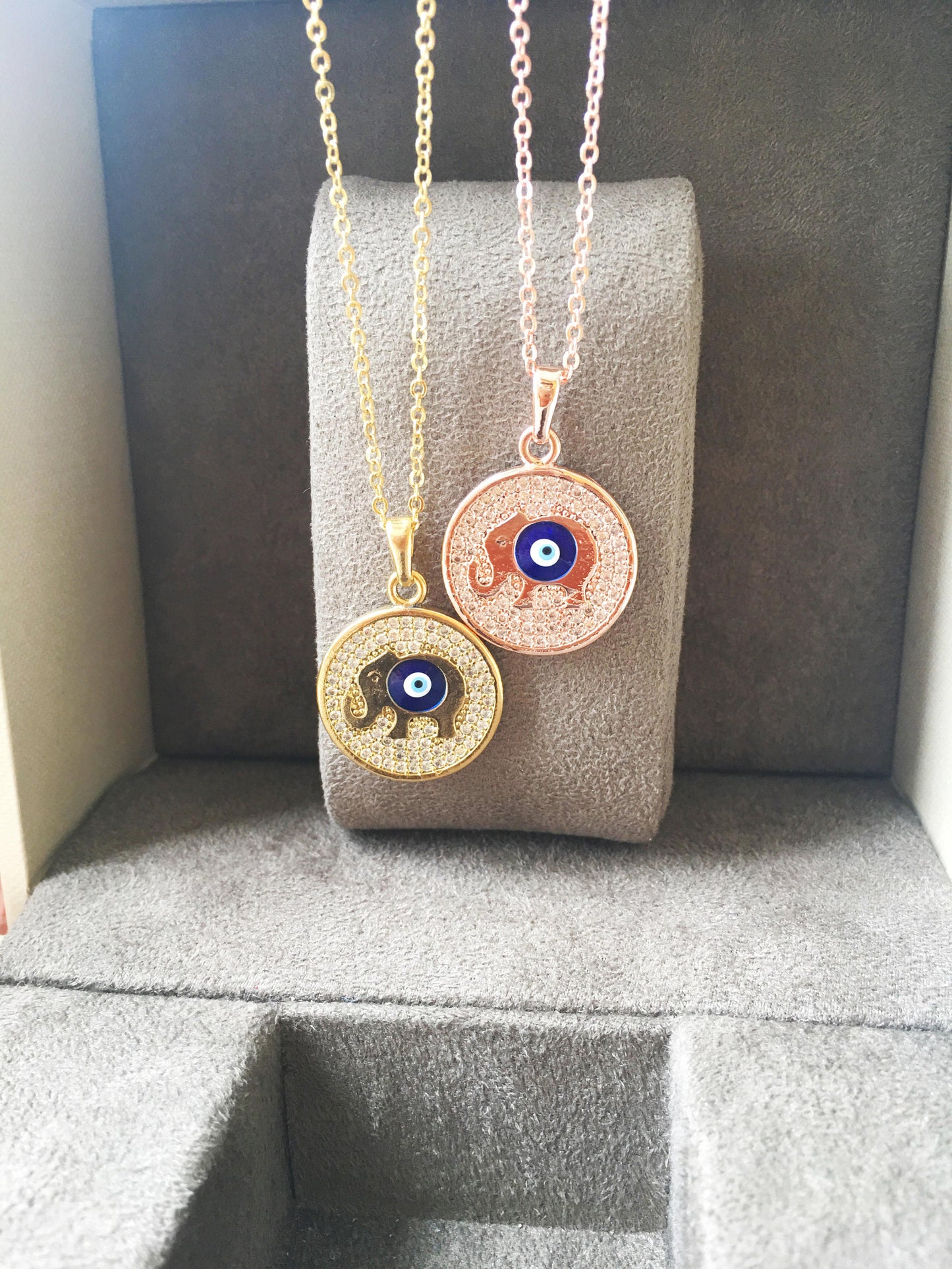 Zircon Evil Eye Necklace with Elephant, Lucky Necklace