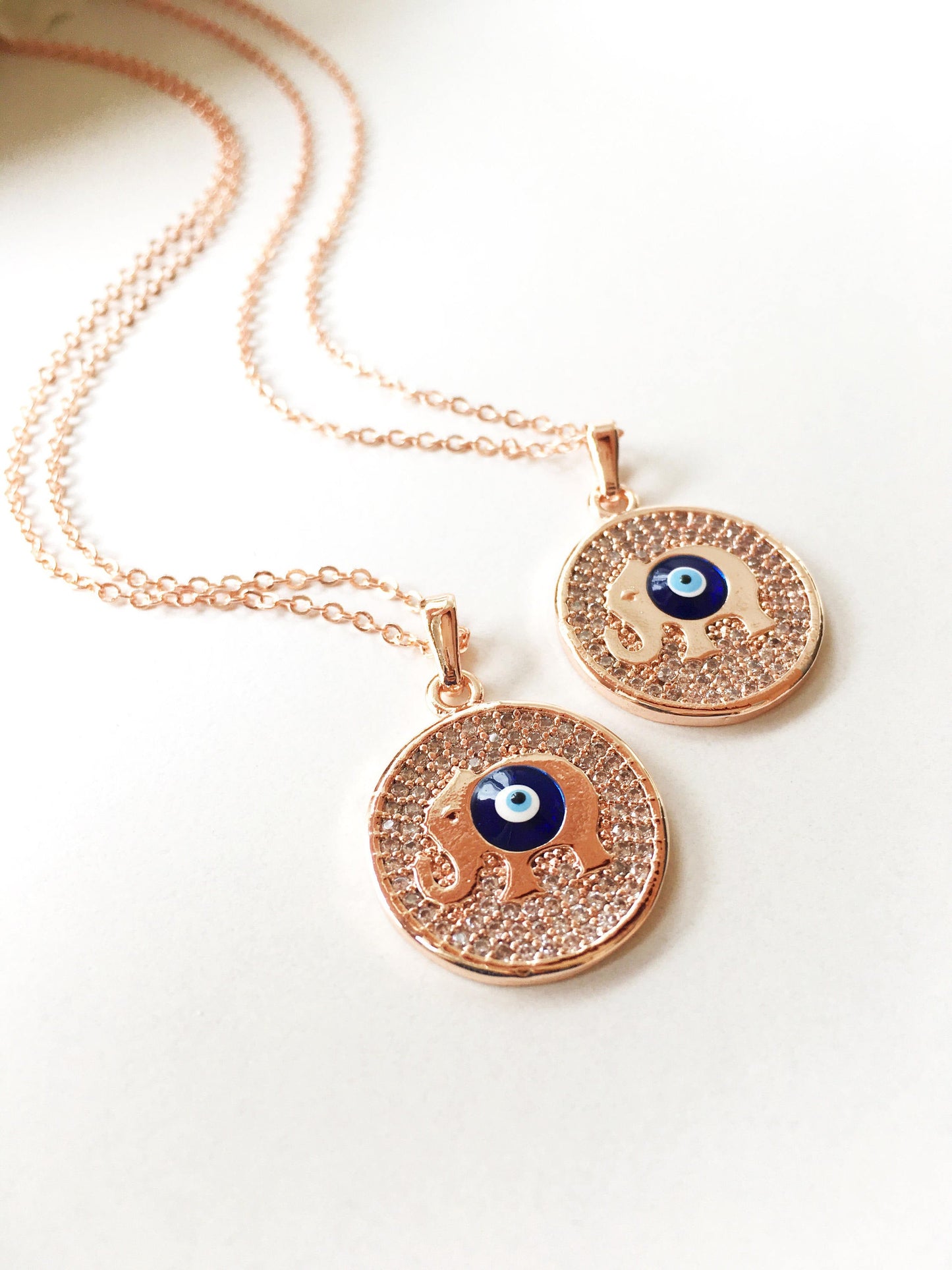 Zircon Evil Eye Necklace with Elephant, Lucky Necklace