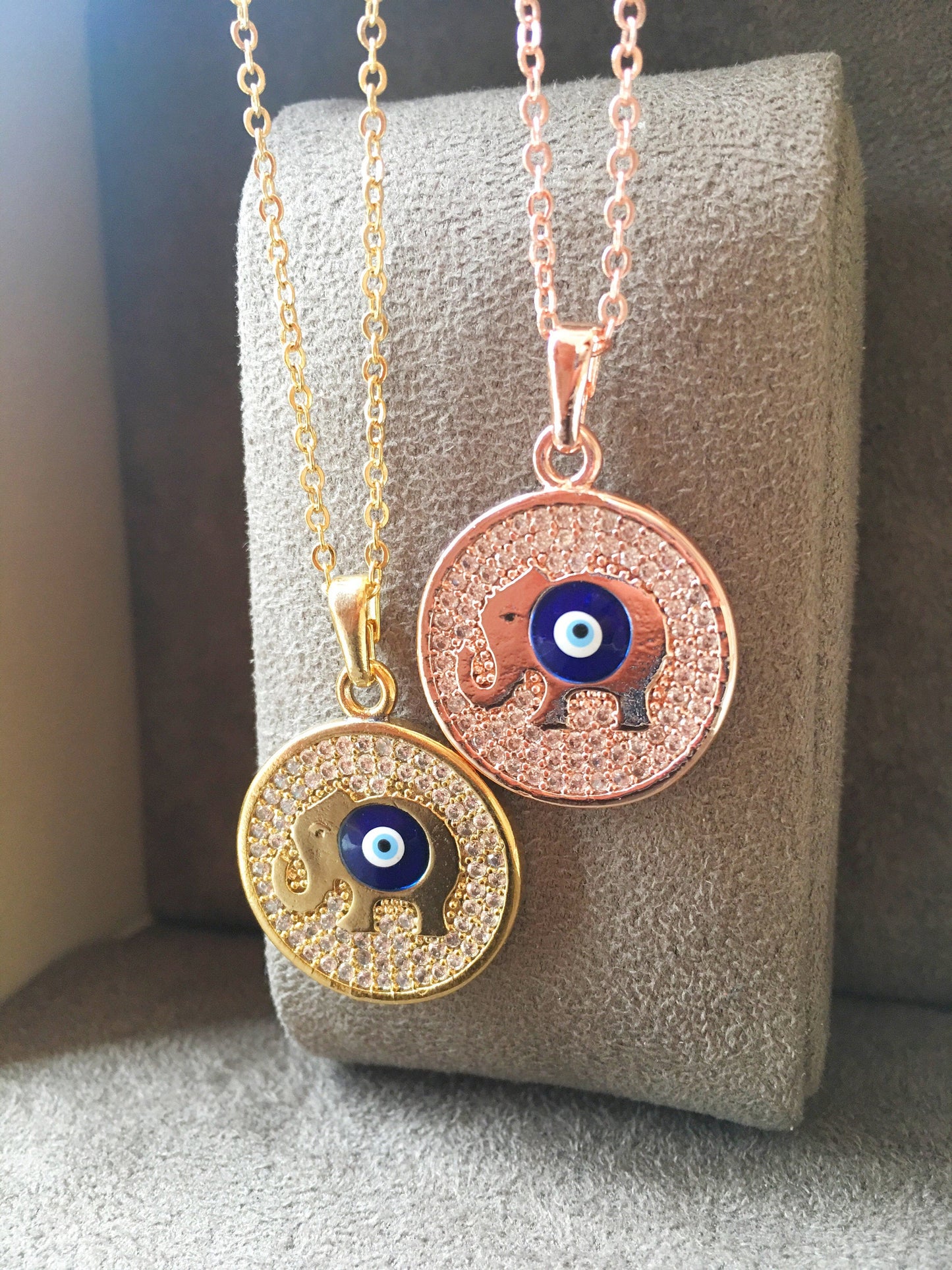 Zircon Evil Eye Necklace with Elephant, Lucky Necklace