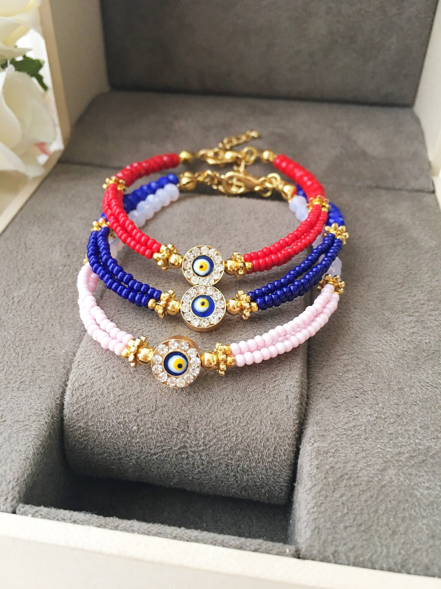 Blue Evil Eye Bracelet, Miyuki Beads Bracelet