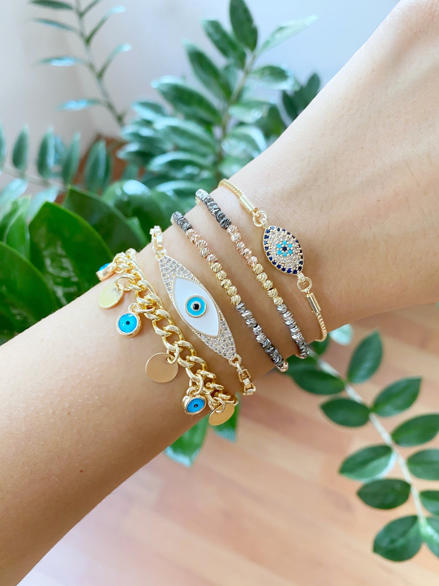 Gold Chain Evil Eye Bracelet, Blue Evil Eye Bracelet, Greek Jewelry