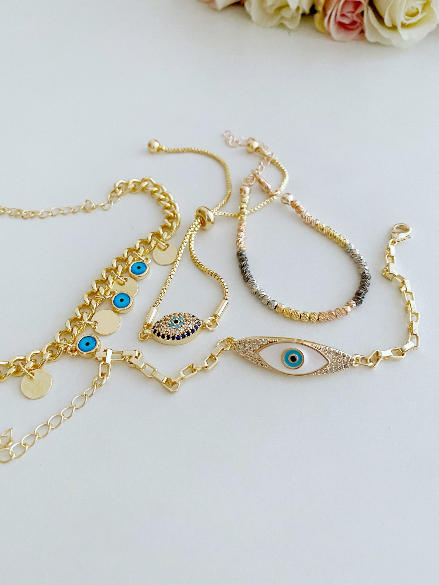 Gold Chain Evil Eye Bracelet, Blue Evil Eye Bracelet, Greek Jewelry