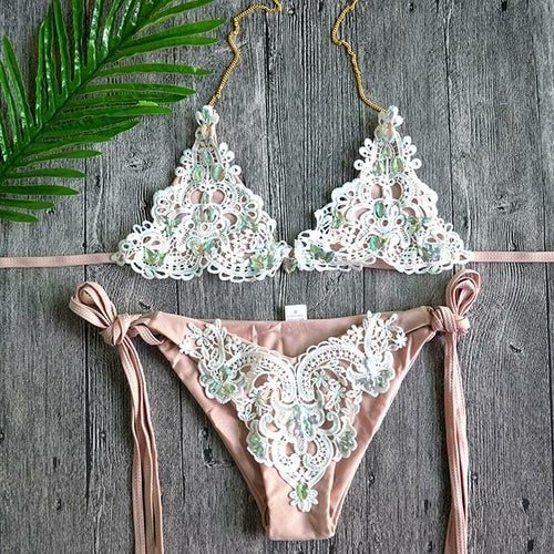 Jeweled Bikini Crochet Jewelry Bikini Set two pieces Swimsuit Crystal