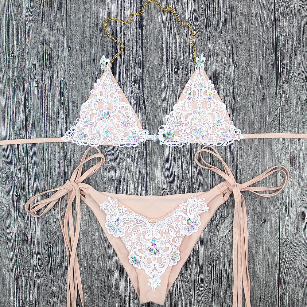 Jeweled Bikini Crochet Jewelry Bikini Set two pieces Swimsuit Crystal