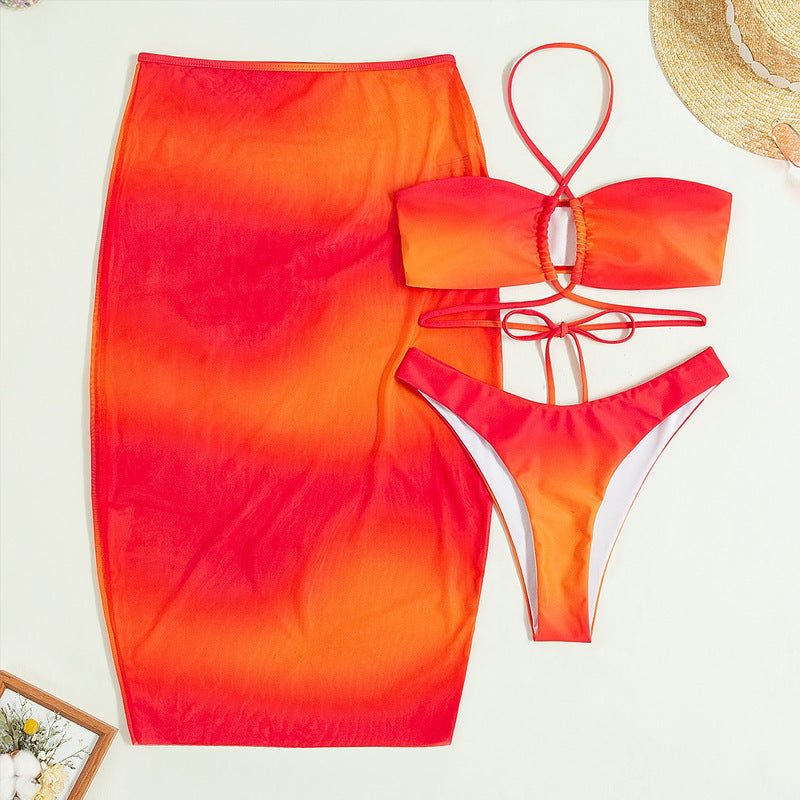 Three Piece Long Robe Bikini Swimsuit